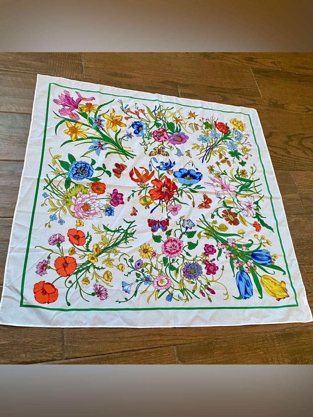 Floral Flower Vivid Colors Polyester Square Luxurious Scarf 27"x27"